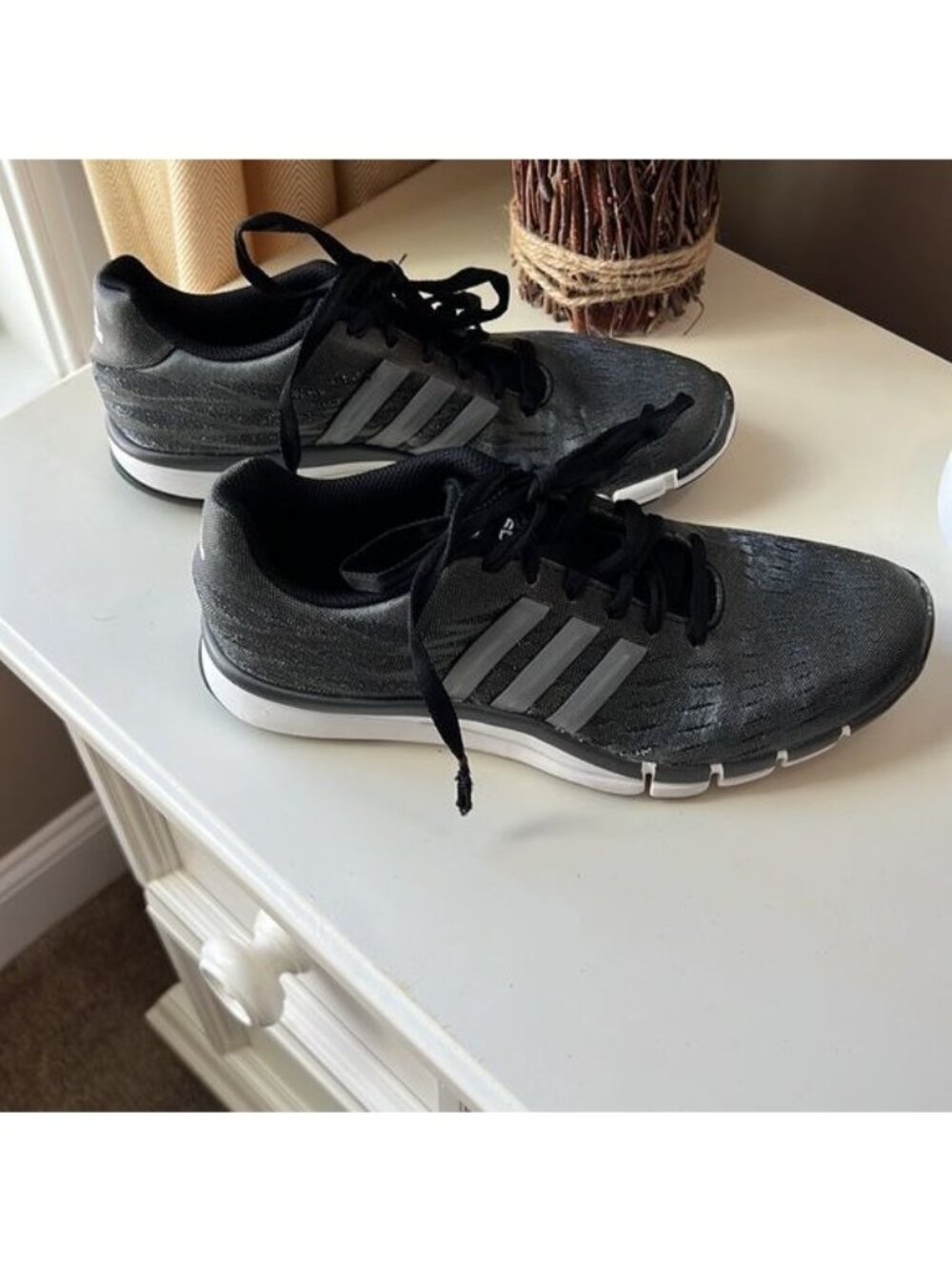 Adidas size 7.5 training sneakers. Black w/silver and gray accents. Black laces